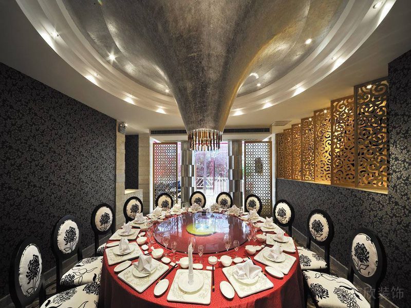 深圳餐厅装修包房灰色墙纸