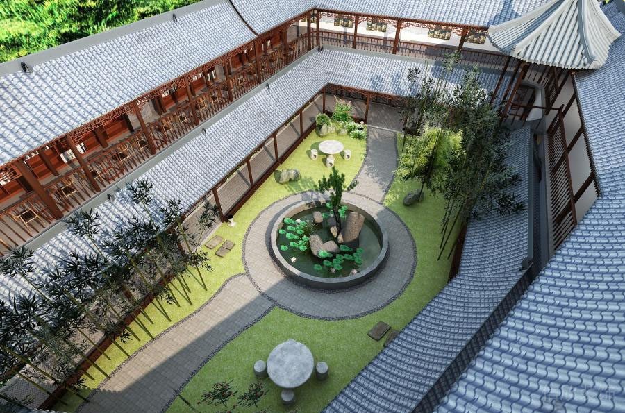 中式风格养老院四合院中间庭院