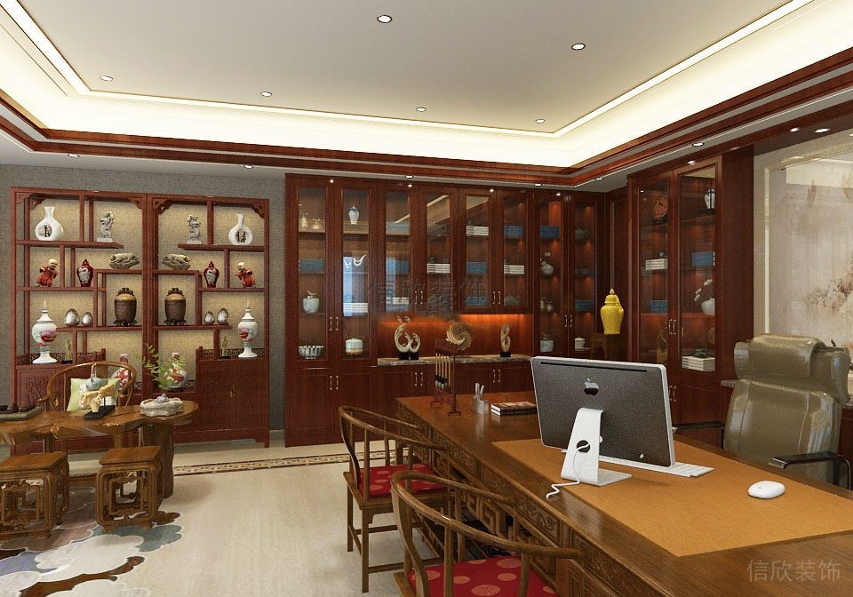 中式金融办公室装饰设计办公桌