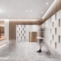 办公室装修效果图简约风原木风墙体条纹镂空隔断大理石过道装修