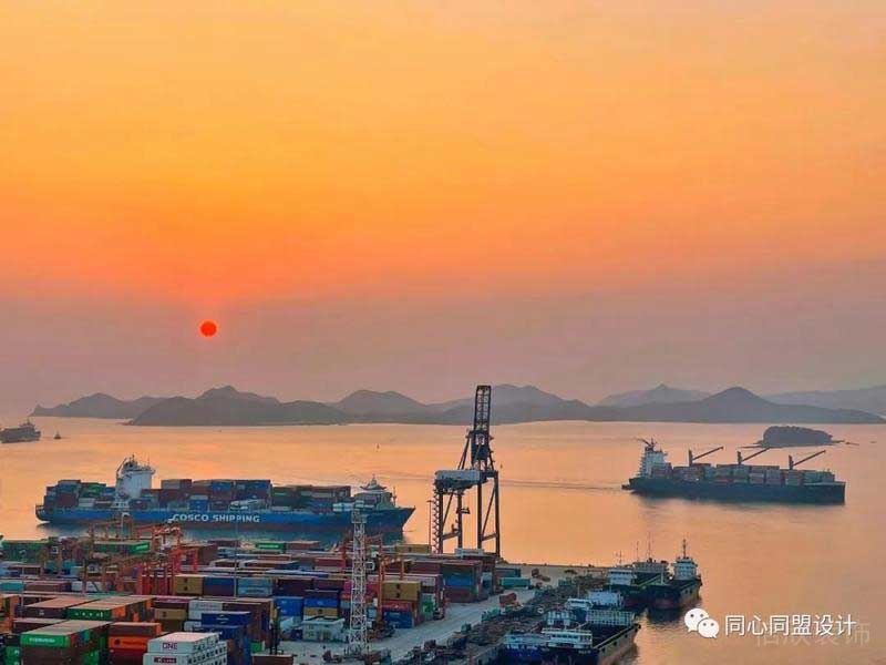 落日海景港口海景房阳台视觉效果图