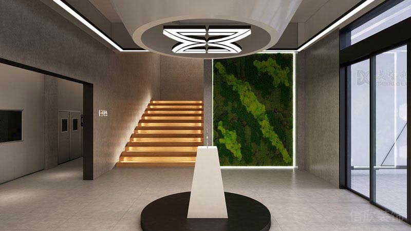 办公室现代风楼梯植物背景墙效果图