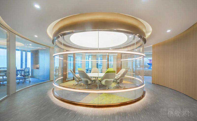 办公室现代风透明隔断会议室效果图