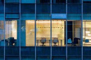 办公室现代风外立面蓝色透明玻璃效果图