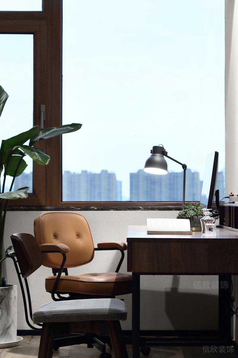 办公室现代简约风实木办公桌效果图
