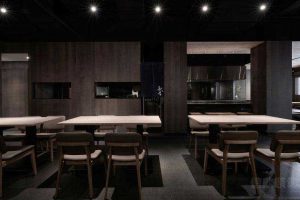 餐厅现代风用餐区原木桌椅效果图