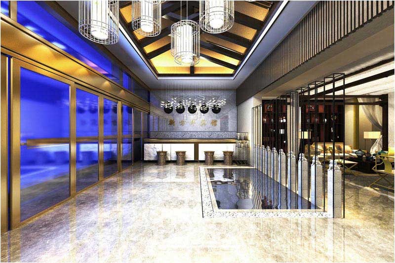 酒店轻奢风前台效果图
