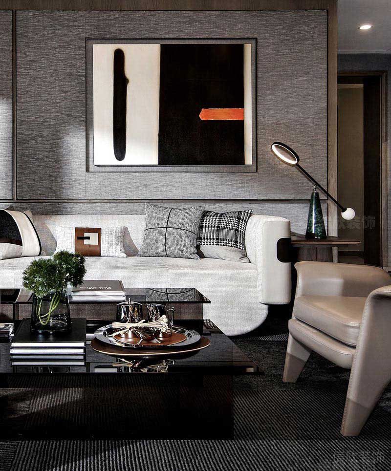 客厅黑色地毯月灰色墙面的搭配设计