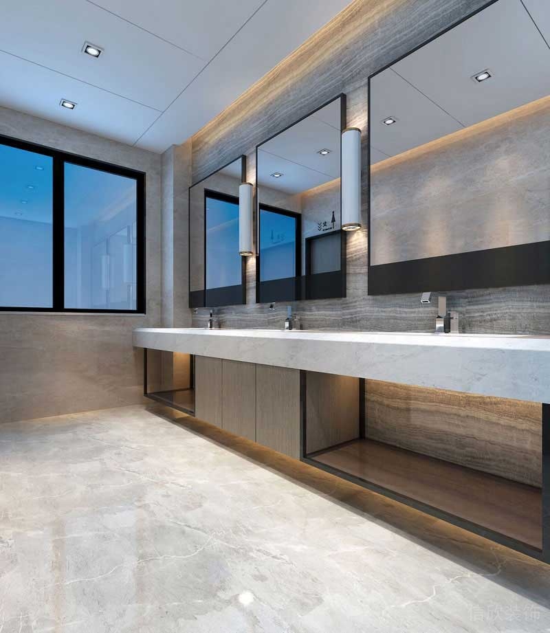 现代风格办公室卫生间多人洗手台