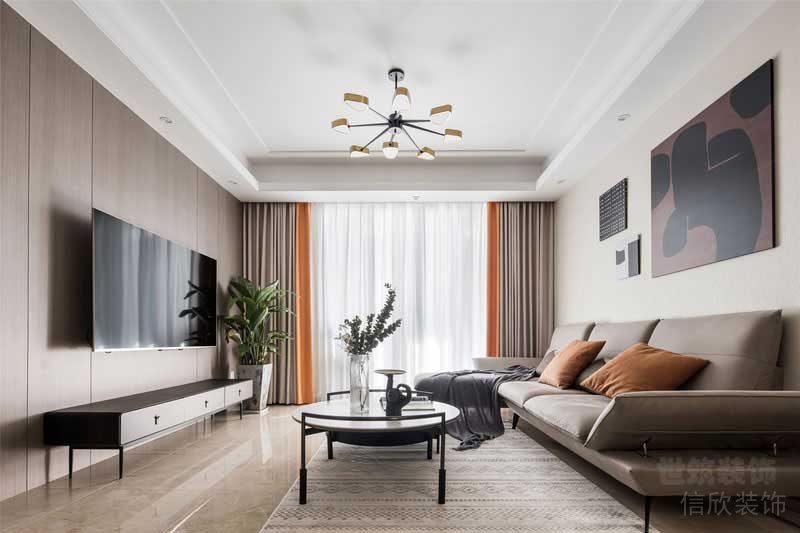 现代风格样板间客厅棕色沙发