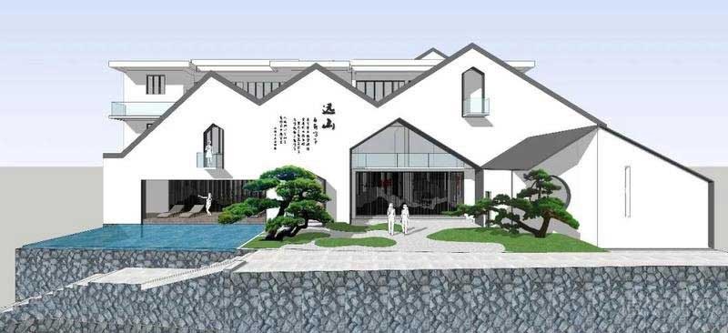 中式极简建筑外观效果图