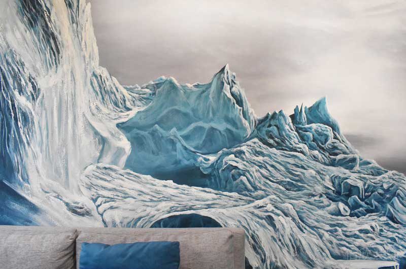 深圳盐田区现代中式风格办公室装修设计蓝色冰川艺术画