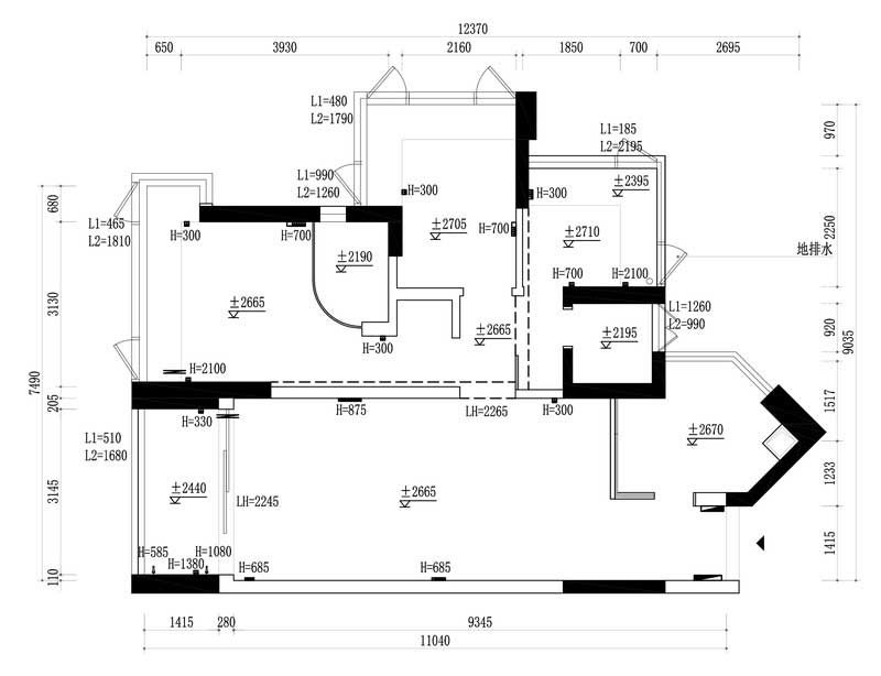 深圳盐田现代美式精装房装修设计原始户型图