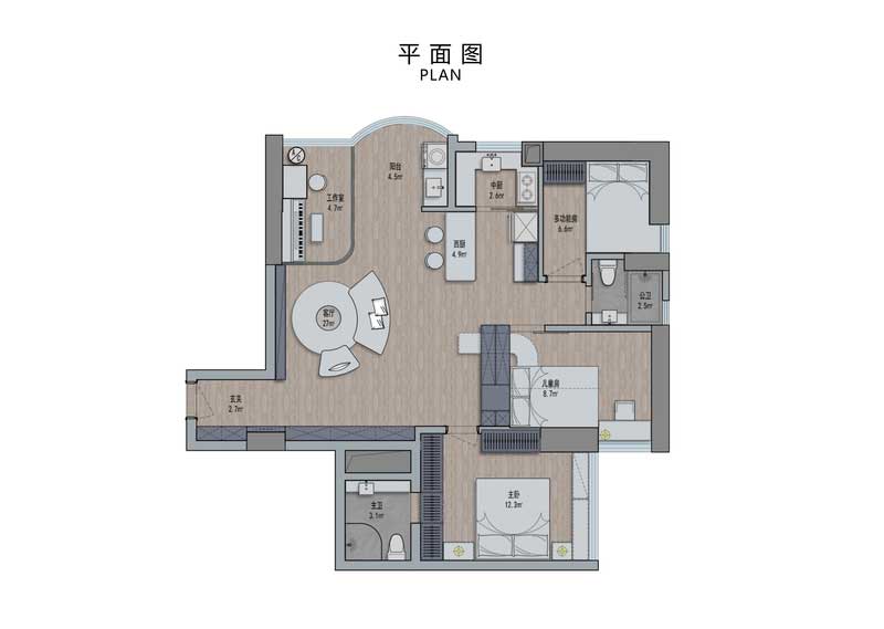 深圳盐田区三房小户型家装装修-平面图