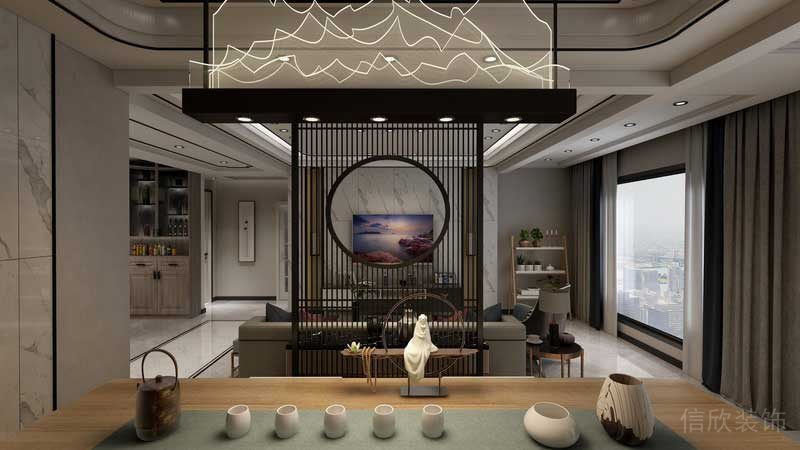 深圳市罗湖区新中式家庭住房旧房改造茶具陈设设计效果图