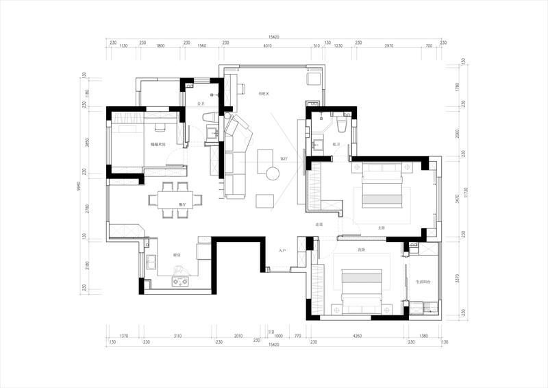 深圳罗湖区现代简约家庭新房装修平面布置图