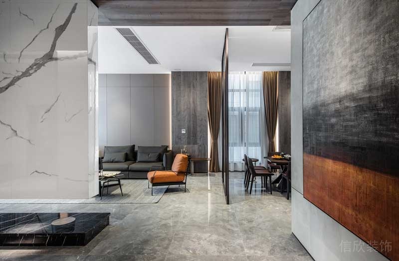 深圳南山极简风格家庭三居室装修设计图入口玄关与客厅空间一角