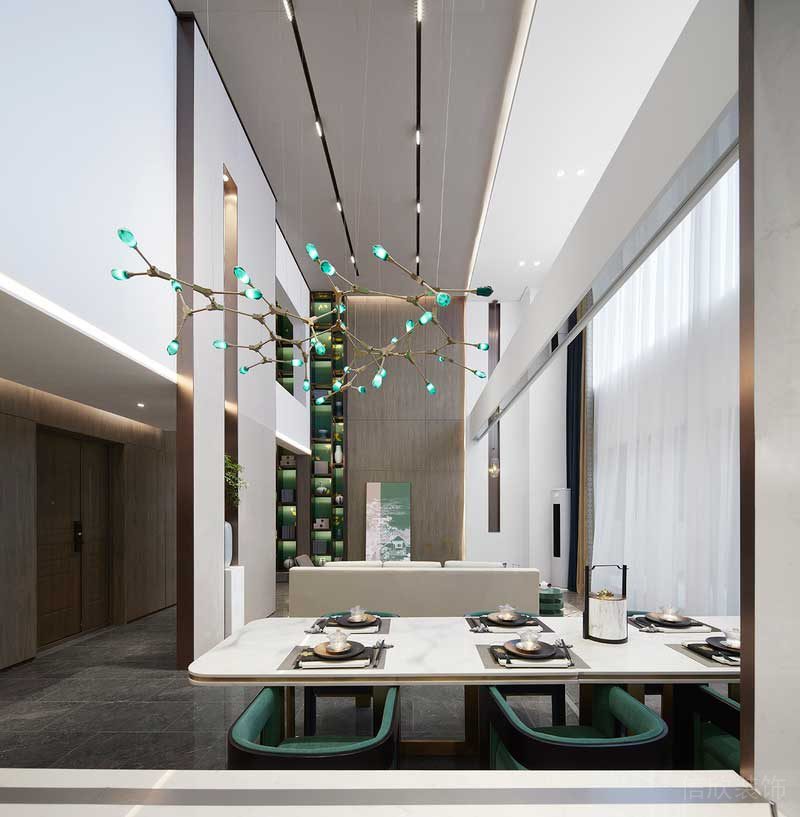深圳盐田新中式样板房设计案例餐厅艺术吊灯