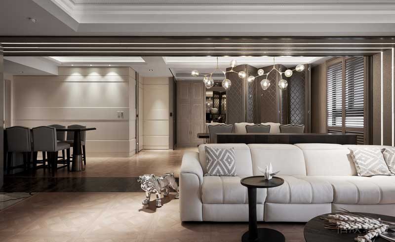 深圳福田区美式极简风格家庭装修设计案例客厅沙发