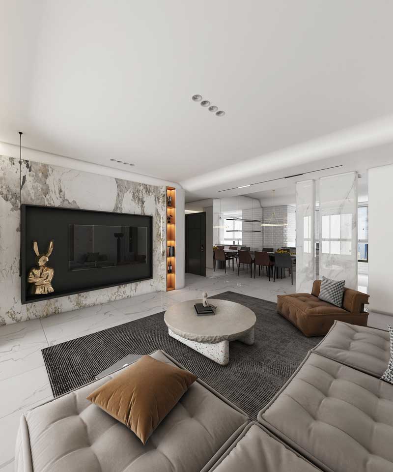 深圳碧桂园现代风格样板间装修设计客厅家具组合