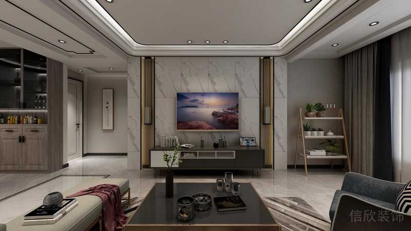 深圳市罗湖区新中式家庭住房旧房改造电视背景墙设计效果图