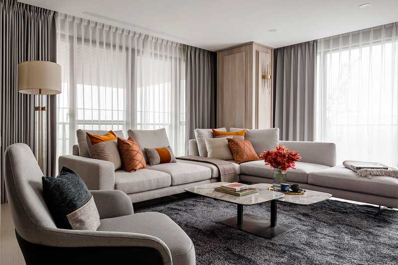 深圳罗湖轻奢风格家庭新房装修设计工程客厅沙发组合