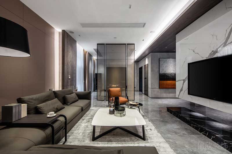 深圳南山极简风格家庭三居室装修设计图客厅电视背景墙
