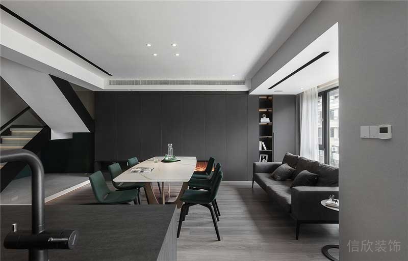 深圳龙岗平湖现代风格新房装修设计效果图开放式餐厨用餐区