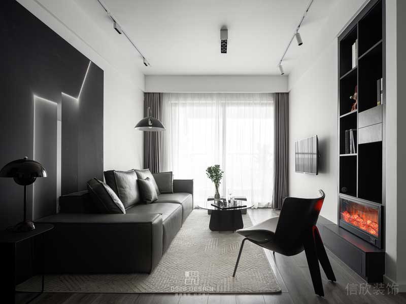 客厅黑色的沙发背景墙灯光效果图