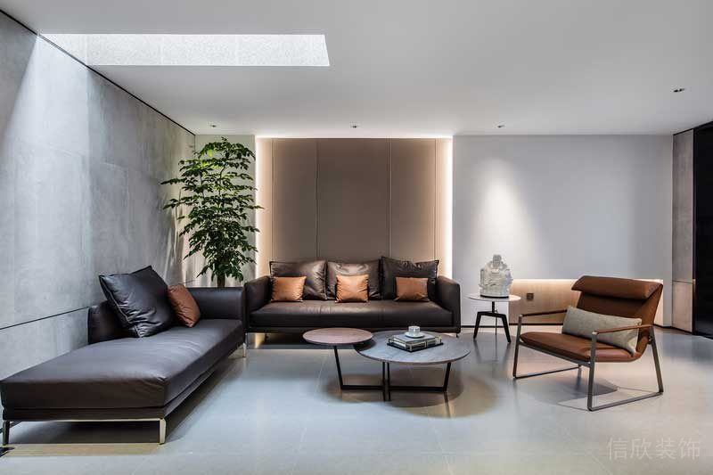 深圳南山极简风格家庭三居室装修设计图地下负一层休闲客厅