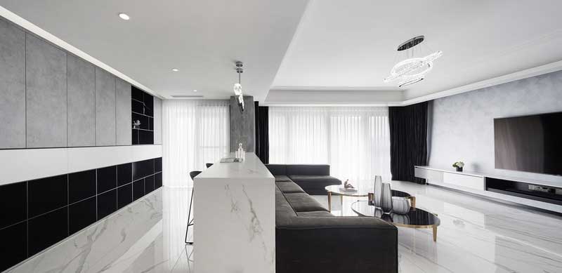 深圳龙岗区灰白色简约风格家居装修效果图转角沙发