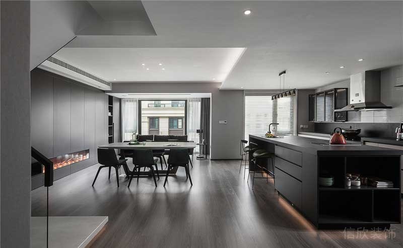 深圳龙岗平湖现代风格新房装修设计效果图开放式餐厨