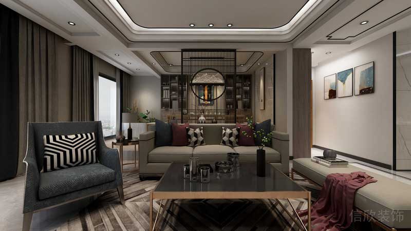 深圳市罗湖区新中式家庭住房旧房改造客厅设计效果图