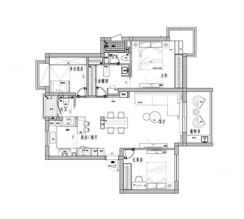 深圳罗湖区简约风小户型装修工程施工平面布置图