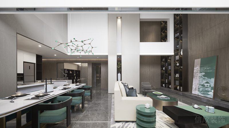 深圳盐田新中式样板房设计案例客餐厅效果图