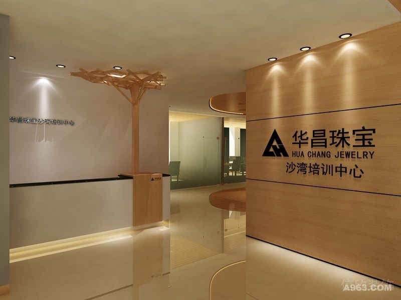 珠宝装修公司工作室原木风天花墙体大理石装修效果地板办公室过道装修