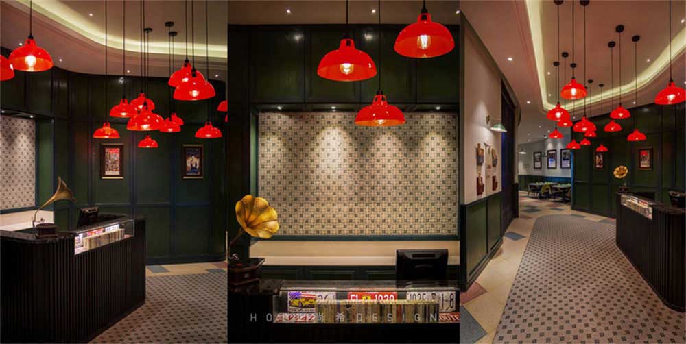 深圳盐田混搭风美食广场装修设计港式茶餐厅主题用餐区走廊空间