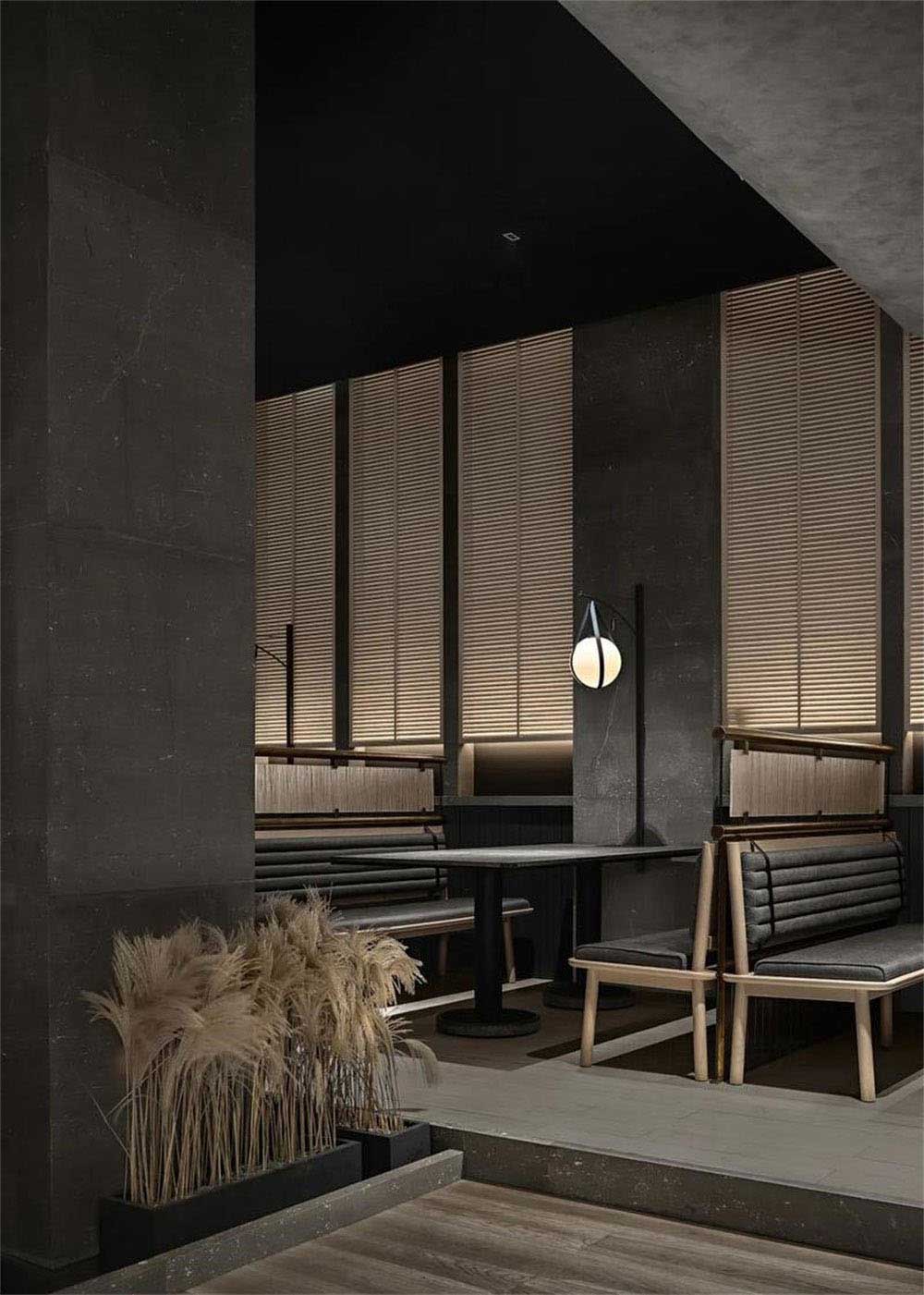 简约风格日本料理铁板烧餐厅装修设计卡座用餐区