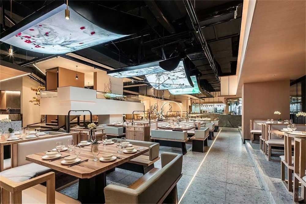 深圳宝安新中式餐厅大厅装修设计
