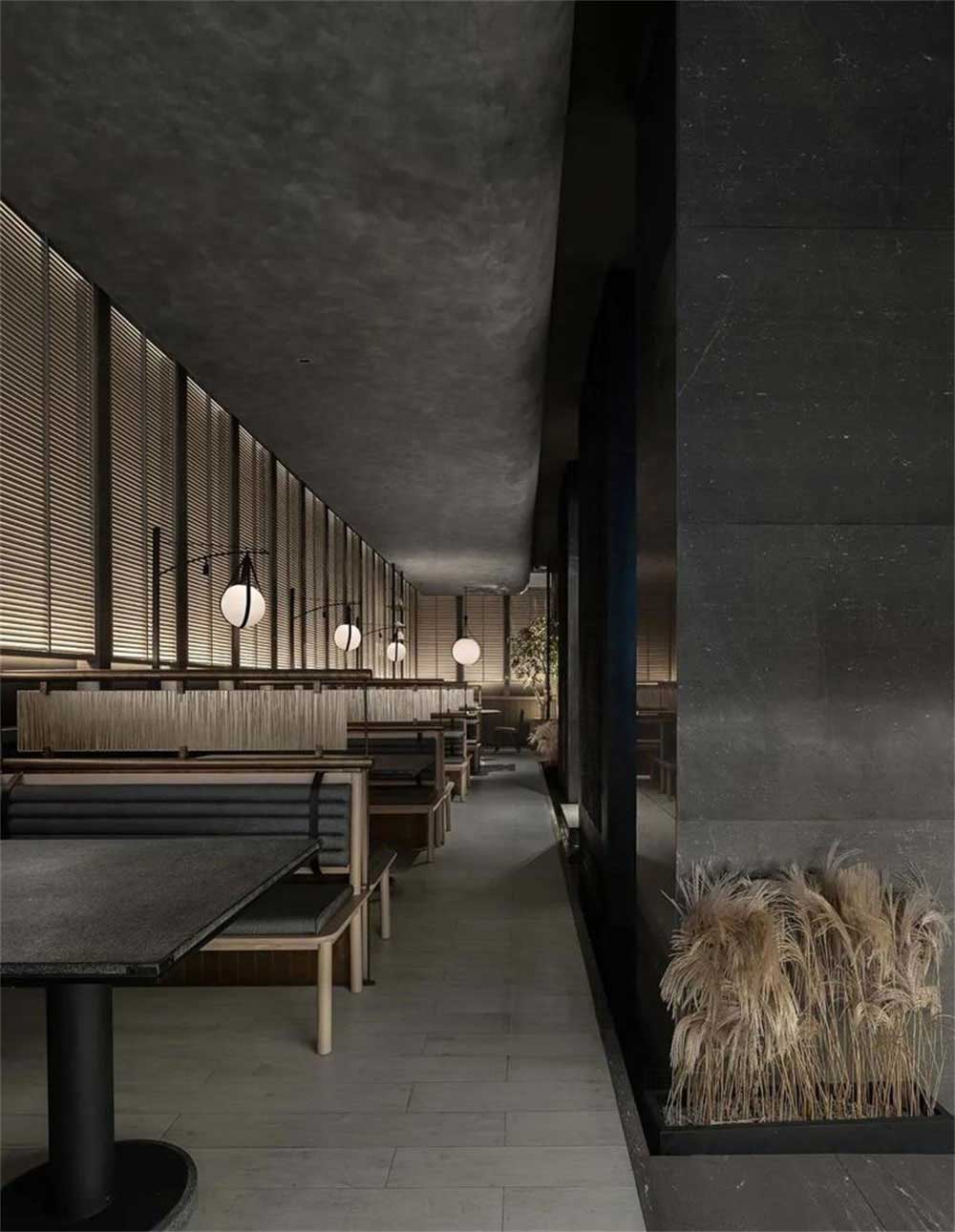 简约风格日本料理铁板烧餐厅装修设计原木色百叶窗