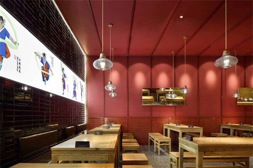 深圳新中式风格牛肉餐饮店装修设计案例家具组合