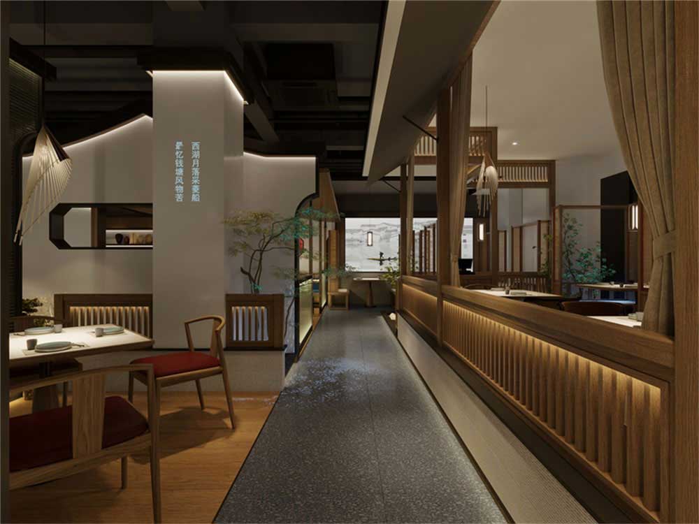 深圳宝安新中式风格渝派川菜餐厅装修设计家具组合