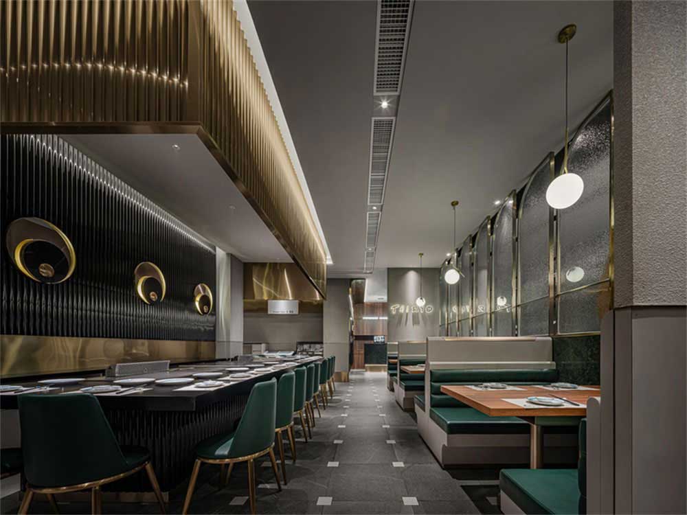 深圳宝安轻奢风格铁板烧餐厅装修设计用餐区