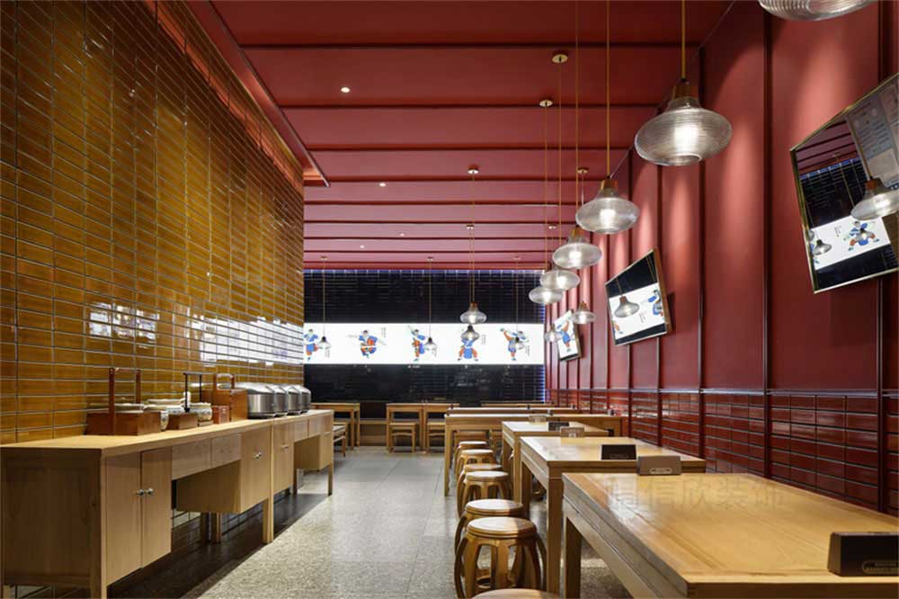 深圳新中式风格牛肉餐饮店装修设计案例色彩搭配