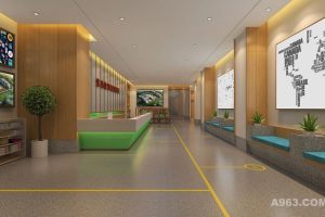 原木风直线黄色指引创意设计台区培训机构装修效果图