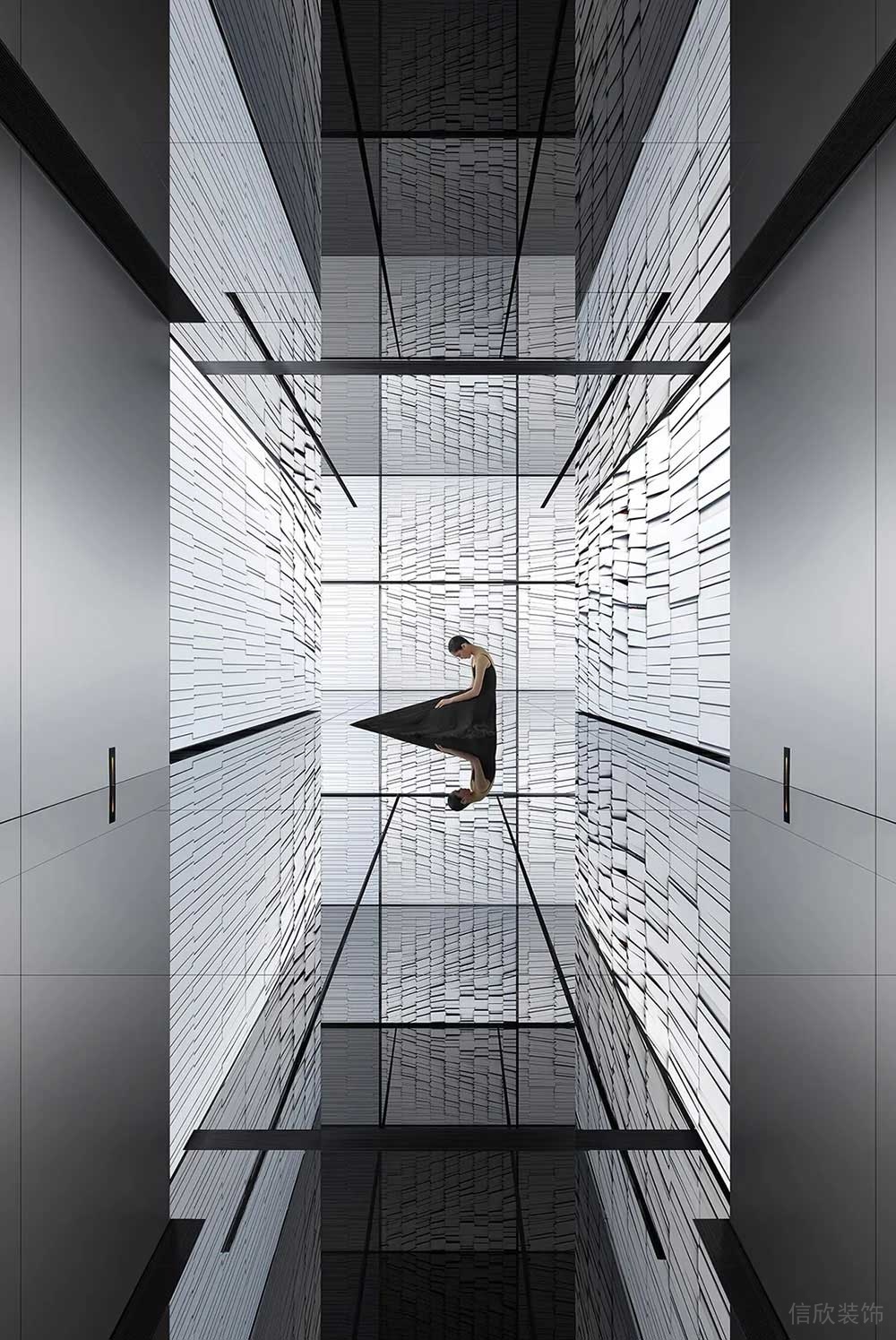 现代风格商务办公空间三维艺术视觉走廊装修图