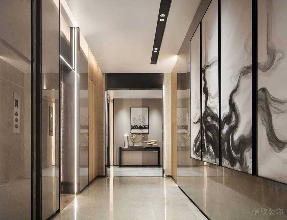 新中式风格商务办公场所电梯走廊装修图