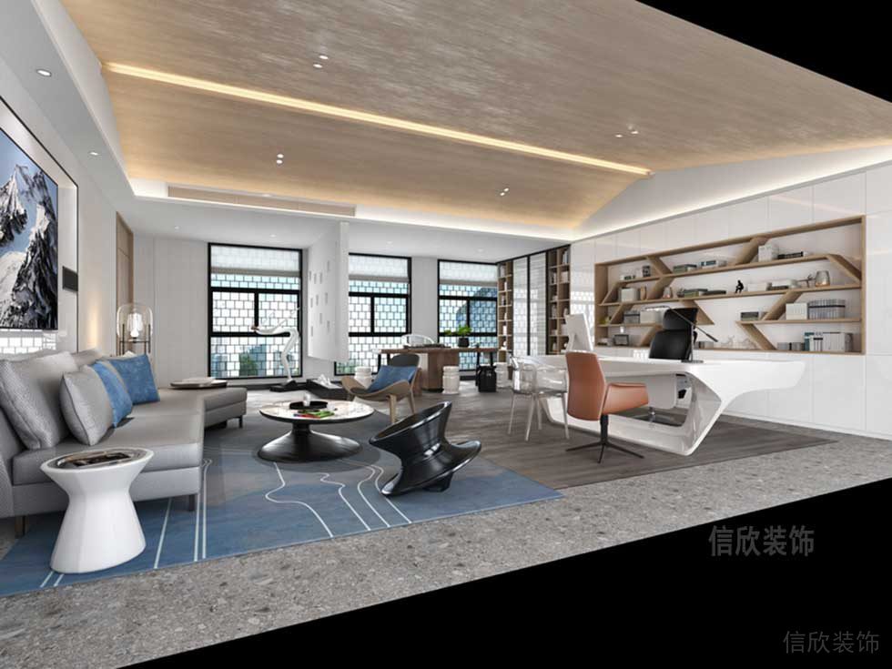 深圳盐田区现代中式风格办公室装修设计经理办公室效果图
