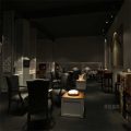 暗色系古典餐厅西餐厅镂空墙体艺术雕刻白色平推门效果
