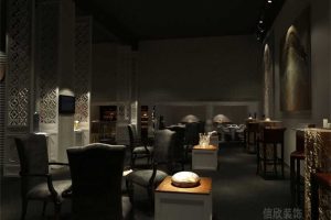 暗色系古典餐厅西餐厅镂空墙体艺术雕刻白色平推门效果